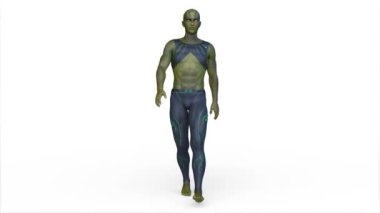 3D rendering of a walking male alien