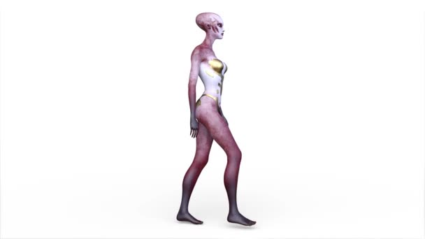 一个行走的女性外星人的3D渲染 — 图库视频影像