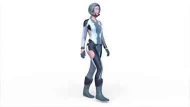 Yürüyen bir siber kadının 3 boyutlu canlandırması