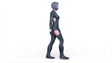 Yürüyen bir siber kadının 3 boyutlu canlandırması