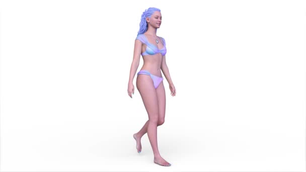 Darstellung Einer Wandelnden Frau Bikini — Stockvideo