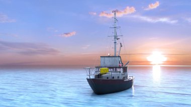 Bir balıkçı teknesinin 3B görüntüsü