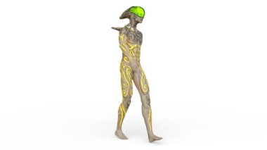 3D rendering of a walking male alien