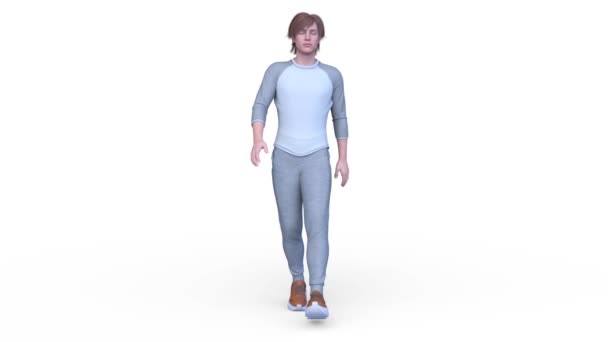 Uzun Kollu Tişörtlü Yürüyen Bir Adamın Boyutlu Görüntüsü — Stok video