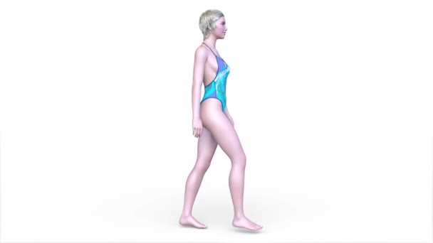 Renderowanie Chodzącej Kobiety Stroju Kąpielowym — Wideo stockowe