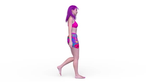 ビキニ姿の歩行女性の3Dレンダリング — ストック動画