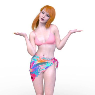 Bikinili bir kadının 3B görüntüsü
