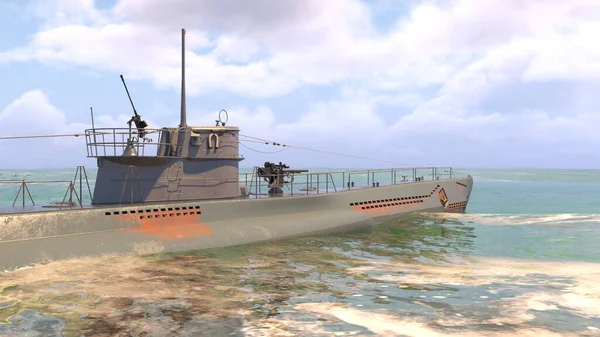潜水艦の3Dレンダリング — ストック写真