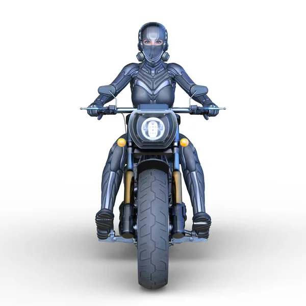 网络女性骑手的3D渲染 — 图库照片
