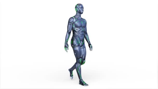 Renderowanie Chodzącego Cyborga Męskiego — Wideo stockowe