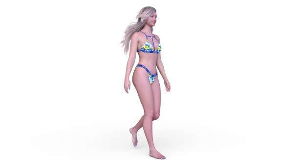 ビキニ姿の歩行女性の3Dレンダリング — ストック動画