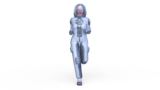 実行中の女性宇宙飛行士の3Dレンダリング — ストック動画