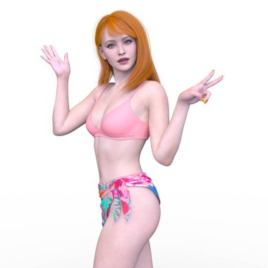 Bikinili bir kadının 3B görüntüsü