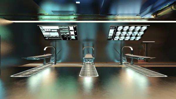 宇宙船内の病室の3Dレンダリング — ストック写真