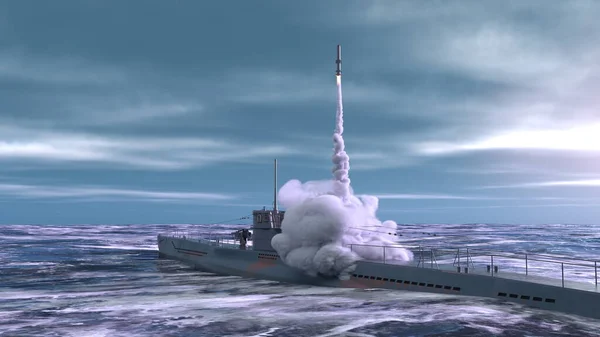 弹道导弹潜艇的三维绘制 — 图库照片
