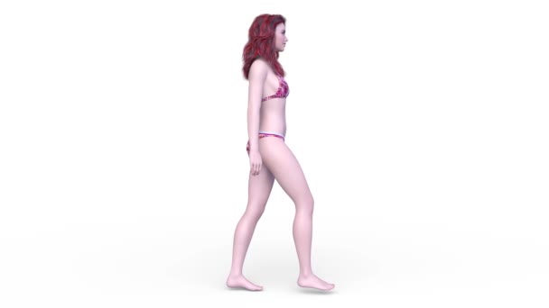 Återgivning Gående Kvinna Bikini — Stockvideo