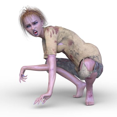 3 boyutlu dişi zombi tasviri