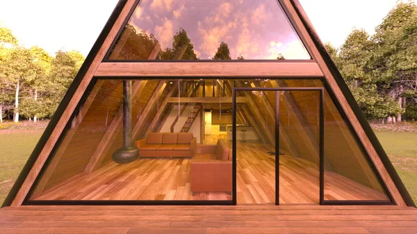 Renderização Uma Casa Com Telhados Triangulares Floresta — Fotografia de Stock