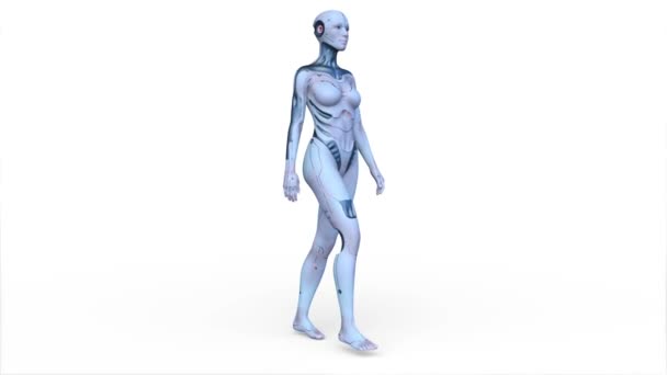 Representación Una Mujer Cyborg Caminando — Vídeo de stock