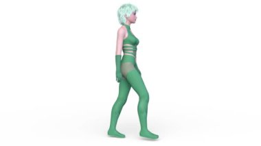 Yürüyen bir siber kadının 3 boyutlu canlandırması