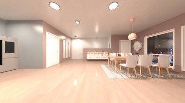 Oturma odasının gece görüşlü 3D görüntüsü