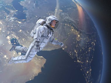 Bir erkek astronotun 3 boyutlu canlandırması