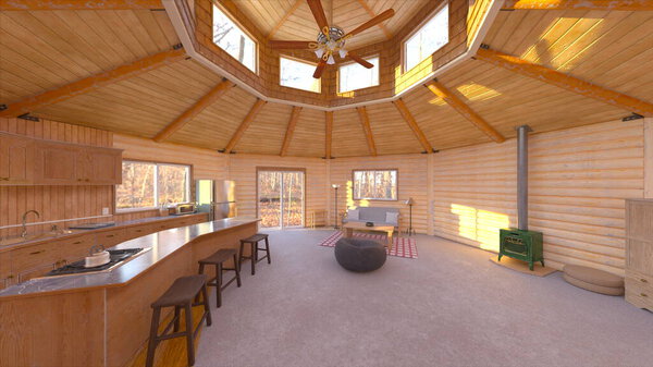 3D рендеринг деревянной интерьерной студии