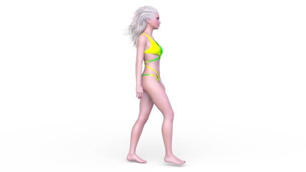 Återgivning Gående Kvinna Bikini — Stockvideo