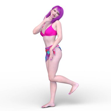 Bikinili bir kadının 3B görüntüsü