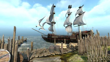 Bir yelkenlinin 3D görüntüsü