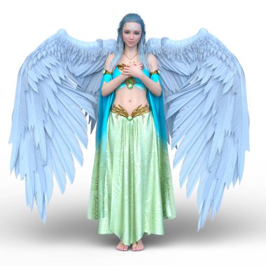 Kanatları açık bir meleğin 3 boyutlu görüntüsü.