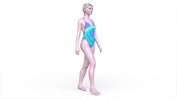 Representación Una Mujer Caminando Traje Baño — Vídeos de Stock