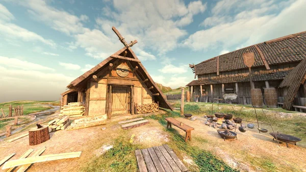 Dağlardaki köyün 3D görüntüsü