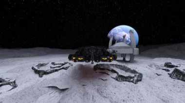 3D rendering of a spaceship and the Earth