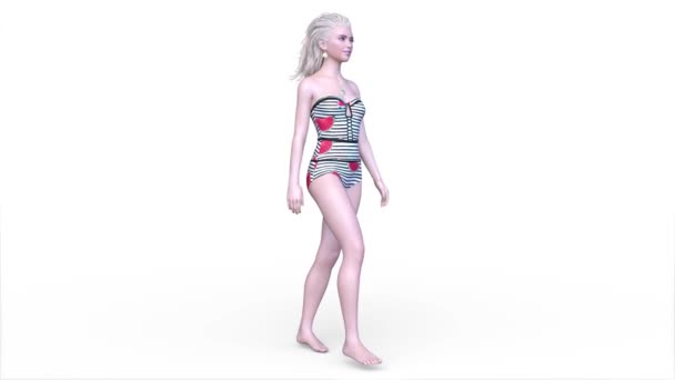 水着姿の歩行女の3Dレンダリング — ストック動画