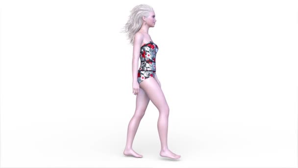 Renderowanie Chodzącej Kobiety Stroju Kąpielowym — Wideo stockowe