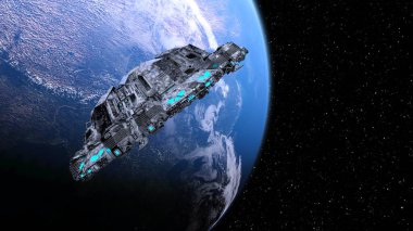 Bir uzay gemisinin ve Dünya 'nın 3 boyutlu canlandırması