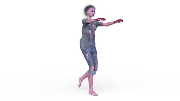 Rendering Uno Zombie Femminile Ambulante — Video Stock