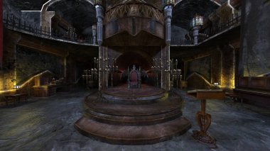 Bodrumdaki yemek odasının 3 boyutlu görüntüsü.