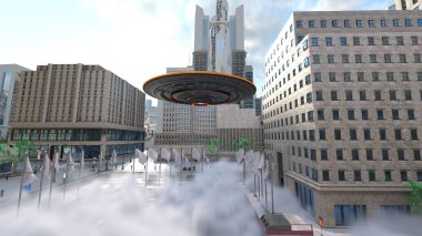 UFO 'nun saldırısına uğrayan şehirlerin 3D görüntülenmesi.