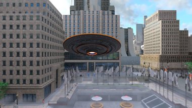 UFO 'nun saldırısına uğrayan şehirlerin 3D görüntülenmesi.