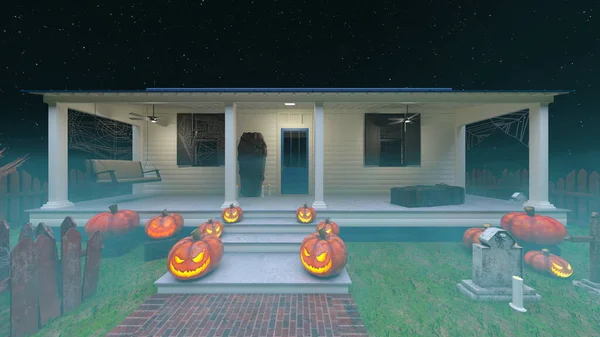 Rendering House Decorated Halloween — Stok fotoğraf