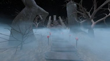 3D rendering of the house decorated for Halloween