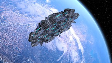 Dünya ve UFO 'nun 3D canlandırması.