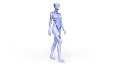 Yürüyen bir kadın sayborgun 3 boyutlu tasviri
