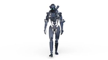 Yüzükoyun yürüyen bir erkek robotun 3 boyutlu görüntüsü