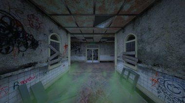 Terk edilmiş binanın kabataslak içerikli 3B görüntülemesi