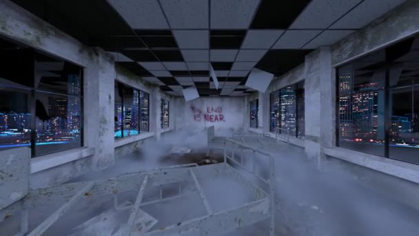 Візуалізація Покинутої Будівлі Грубим Інтер Єром — стокове відео