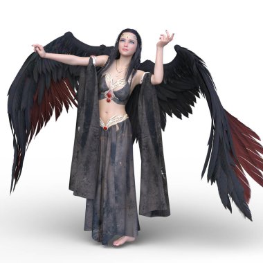 Kanatları açık bir meleğin 3 boyutlu görüntüsü.