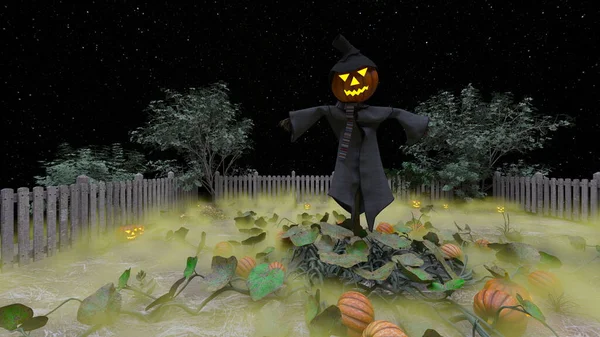3D rendering of the garden decorated for Halloween